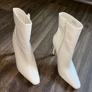 White Faux Leather Heel Boots